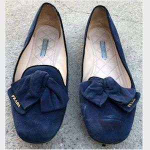 Prada Blue Suede Bow Ballet Flats